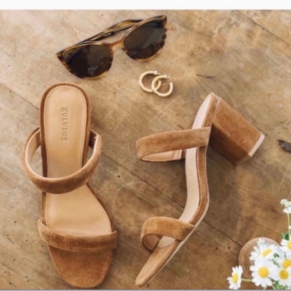 Soludos Tan Suede Double Strap Block Heel Sandals - Picture 3 of 12